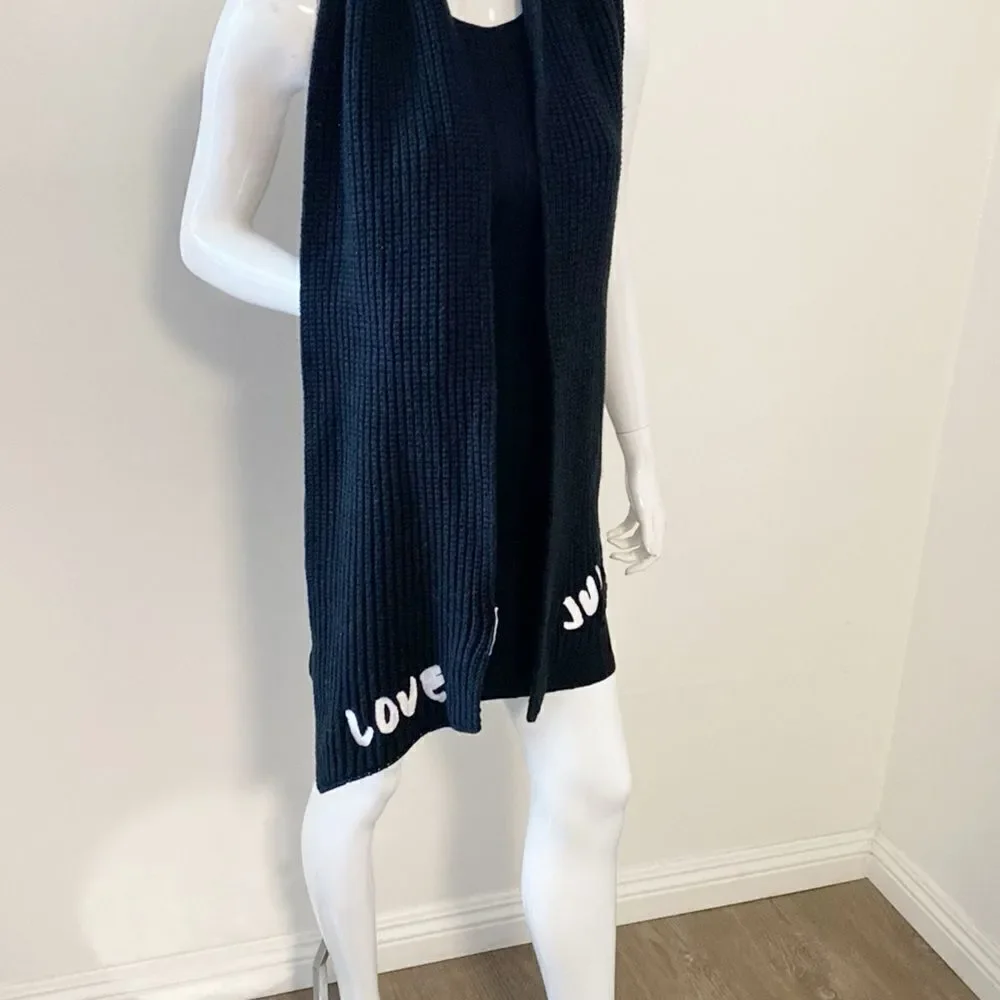 Juicy Couture Love Juicy Embroidered Logo Knit Scarf in Black